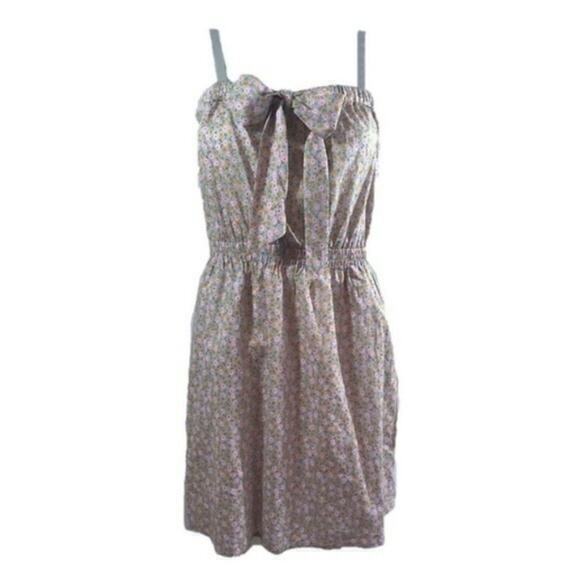 New J. Crew Sundress Sz S Grey Pink Floral Adjustable Straps Bow Tie Pockets - Picture 2 of 9